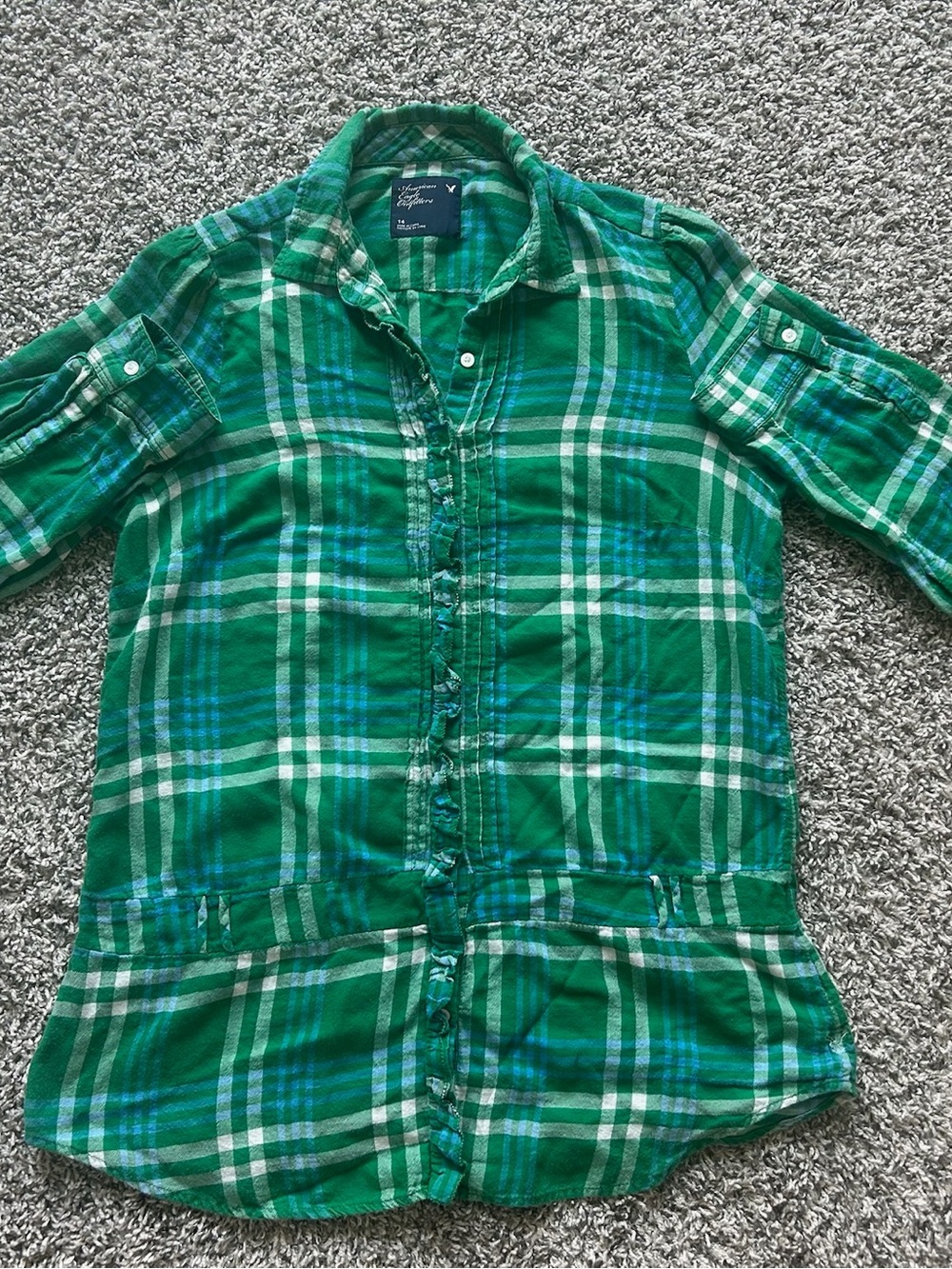 American Eagle Outfitters Green and Blue Plaid Shirt Size 14